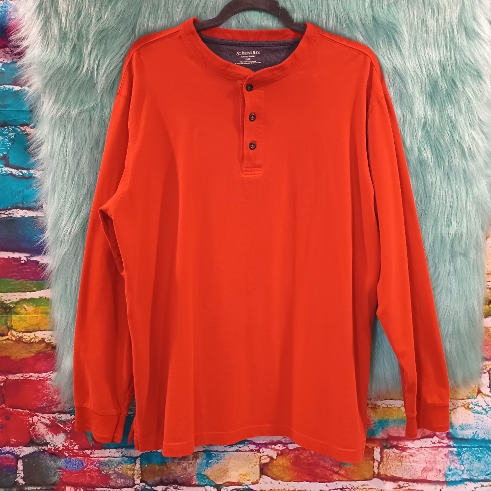 St John's Bay Men's Orange Long Sleeve Front Button Top Size L